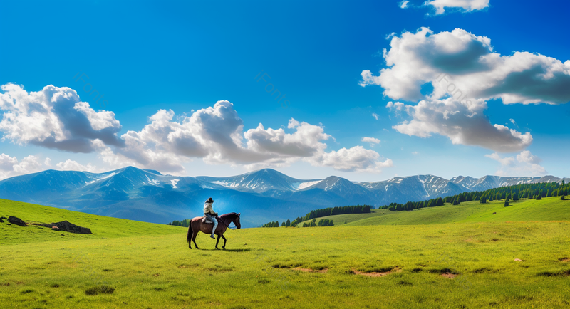 蓝天白云群山天山下骑马的人,高清,摄影图,摄影图片,图片大全,摄影图免费下载